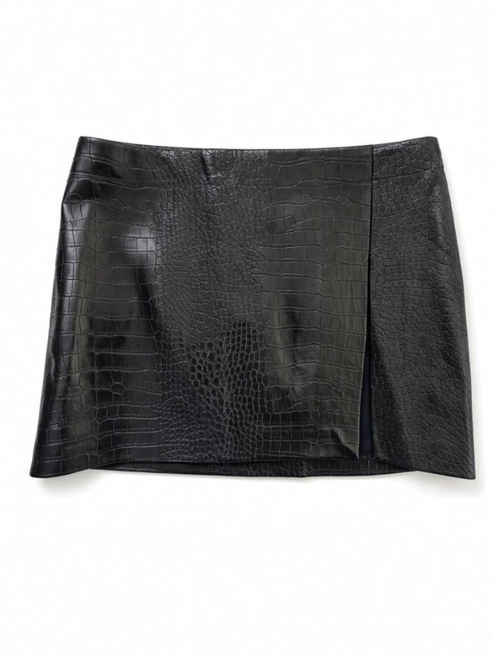 Edikted Lana Faux Croc Leather Slit Mini Skirt Black S NWT